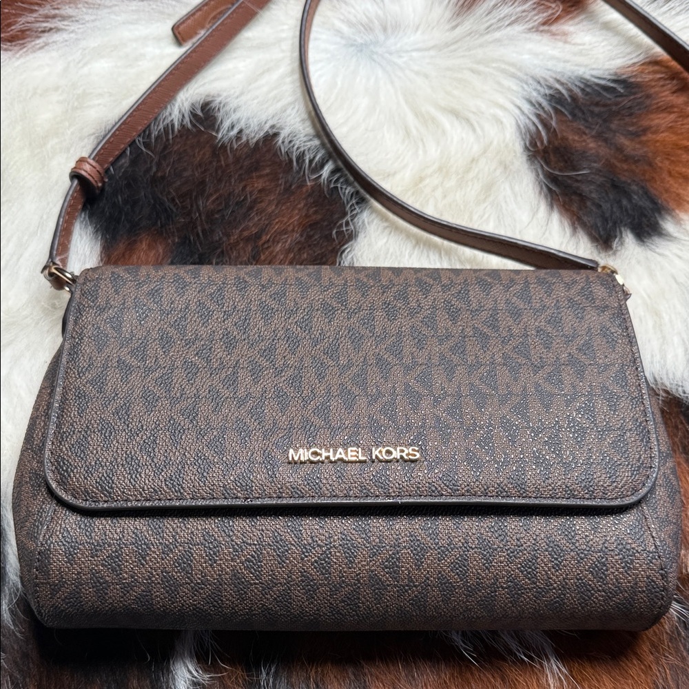 Michael Kors Medium Logo Convertible Crossbody Bag Brown Signature